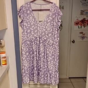 Summer Spring Fashion Lightweight Purple Floral Dress 3X